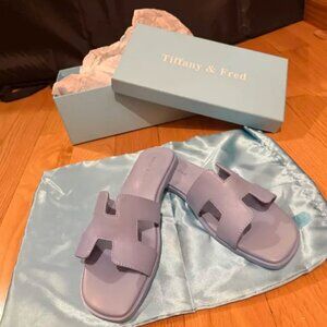 Tiffany & Fred Paris Cutout Leather Slide, Blue